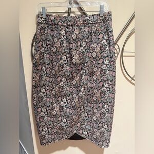 J. Crew Black Floral Pencil Skirt with Pink & White Accents Size 8 100% Cotton